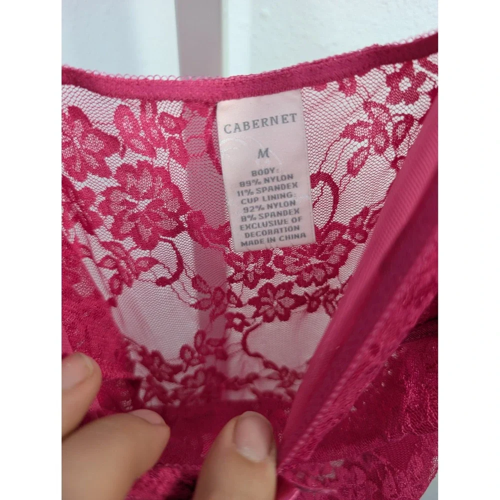 Cabernet Pink Floral Lace Chemise Nightgown Sheer V-Neck Lingerie Womens Medium‎